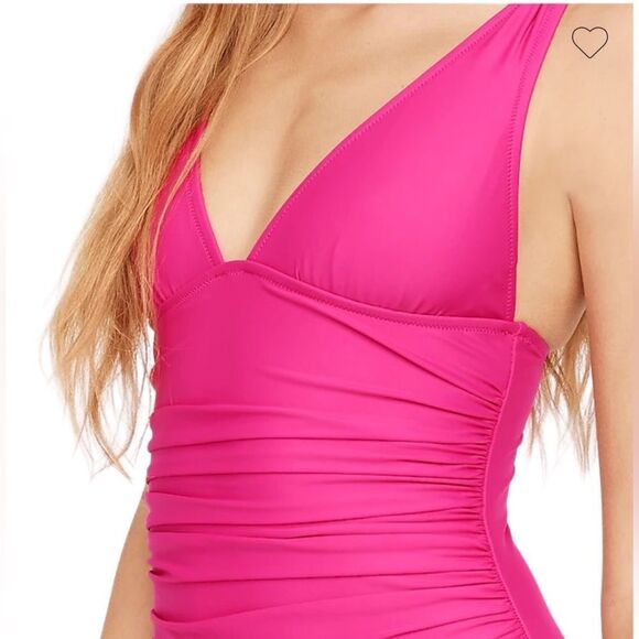 J Crew Radiant Fuchsia Ruched V-neckline One Piece Swimsuit Sz 14 NWT - Picture 3 of 16